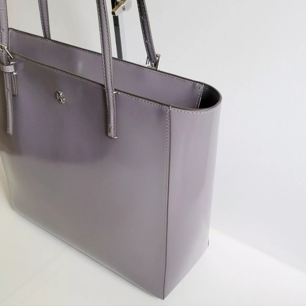 Tory Burch Emerson Patent Tote Shopper Shoulder Handbag Grey NWT - Picture 4 of 8